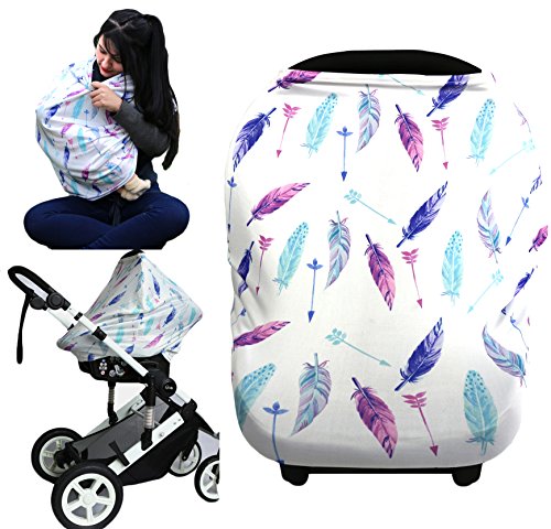 Silky Stretchy Baby Car Seat Cover,Multi-Use Infinity Nursing Covers And Breastfeeding Cover,Carseat Canopy For Boys&Grils,Shopping Cart and Stroller,Carseat Covers (colorful feather)