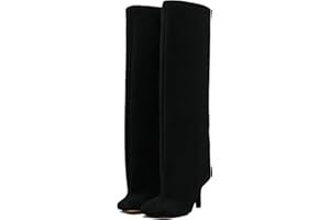 VOZTOLLS Women's Knee High Suede Boots for Women Wide Calf Square Toe Stiletto Heels Tall Boots Pull On High Heel Long Booties