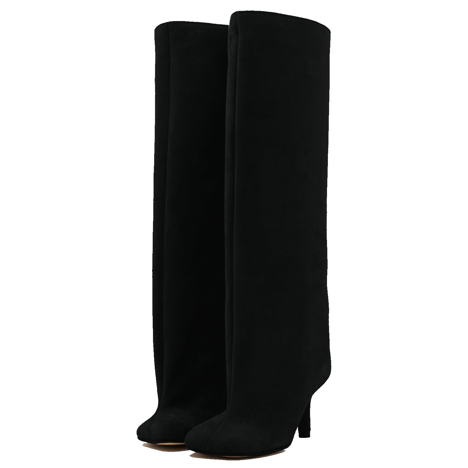 Photo 1 of VOZTOLLS Knee High Boots Women Tall Boots Suede Square Toe High Heel Boots for Women Pull On Wide Calf Long Fall Winter Stiletto Booties Black Size 9