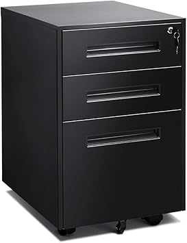 Black Mobile Filing Cabinet 3 Drawer File Cabinet With Lock Wheels Fully Assembled For Office Home Amazon Co Uk Office Products