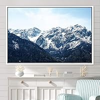 Framed Canvas Wall Art Snow Mountain Cool Expressive Farmhouse/Country Landscape Mountain Top Multicolor Photography Portrait Realism - 16x24 inches