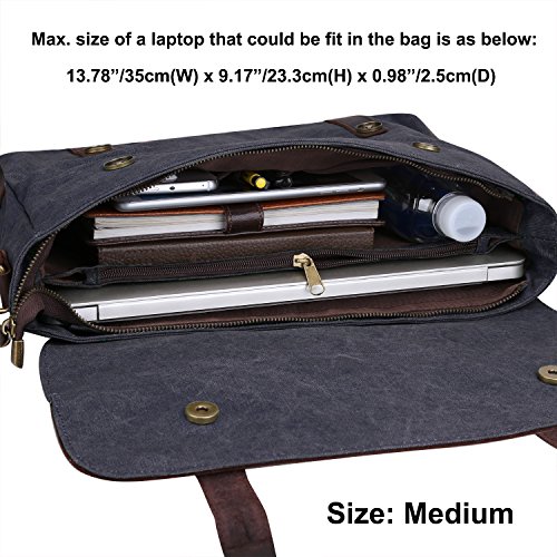 S-ZONE Vintage Canvas Genuine Leather Messenger Traveling Briefcase Shoulder Laptop Bag