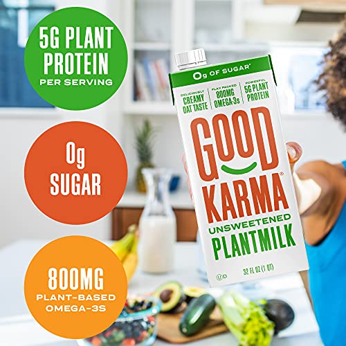 Good Karma Unsweetened Oat Milk Plus Protein and Omega3, 32 Ounce