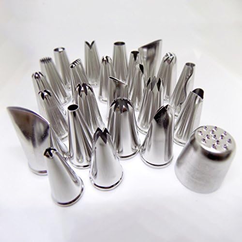 Piping Tips Set By Amisk Birthday Cake Decorations Icing Assorted Nozzles Kit Baking Tools Also For Cupcakes Pastry Cookies Macarons Weddings | Durable Food Grade Stainless Steel | 24 Per Storage Box