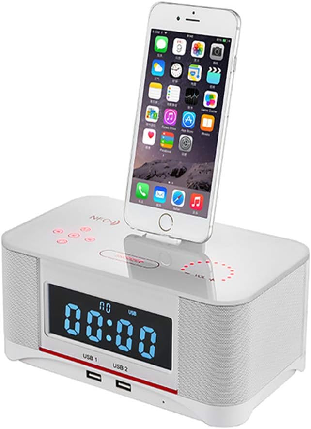 HLL Bedside Alarm Clock Bluetooth Stereo Mobile Phone Charging Base,for iPhone X-8 plus-8-7s-7-6s-6 Nano 7G,Touch 5G, IPad Mini and iPads,White