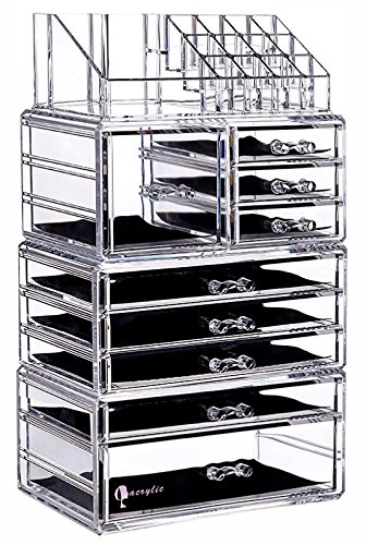 Cq acrylic Large 9 Tier Clear Acrylic Cosmetic Makeup Storage Cube Organizer with 9 Drawers. It Consists of 4 Separate Organizers, Each of Which Can be Used Individually -9.5