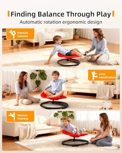 HELEE Spinning Chair for Autistic Kids, Sensory Swivel Chair, 220LBS Weight Capacity, Training Body Coordination, Indoor and Outdoor Sensory Toy for Children with ADHD/Autism (Red, L)