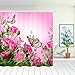 NYMB Pink Floral Shower Curtain, Butterfly and Rustic Farmhouse Flowers Shower Curtain Set, Spring Modern Fabric Shower Curtai with Hooks, 69X70IN