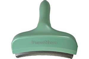 FurorMeow Pet Deshedding Tool with Curve Blade, Cat Grooming Brush, Tight V-shaped Teeth Shedding Comb for Cat and Small Dog (Green, Large)