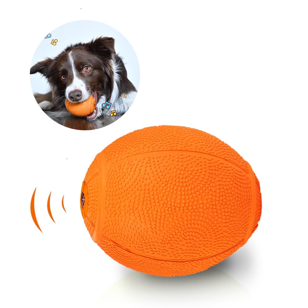 LaRoo Squeaker Ball Dog Toy, Durable Natural Rubber Dog Ball Floating Throwing Teeth Cleaning Training Chew Toy for Pet Small Medium Large Dogs (6.5 * 8CM Orange)