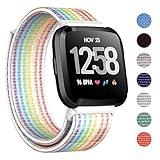 CAVN Nylon Bands Compatible with Fitbit Versa/Versa Lite Bands for Women Men, Breathable Watch Strap Adjustable Closure Replacement Wristband Accessories (Rainbow)
