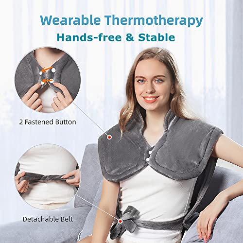Heating Pad for Back & Neck, Extra Large Wearable Heated Pad with 6 Heat Levels, 2Hour Timer