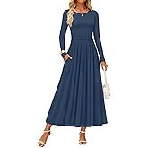 ZESICA Women's Elegant Long Sleeve Maxi Dress 2026 Spring Crewneck Knit High Waist Pleated Flowy A Line Casual Party Dresses