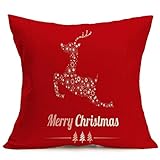 Gotd Merry Christmas Pillow Case Xmas 18 x 18 Cushion Cover Merry Chritmas Home Decor Design Throw Pillow Cover Pillow Case 18 x 18 Inch Cotton Linen for Sofa (Gift Q)