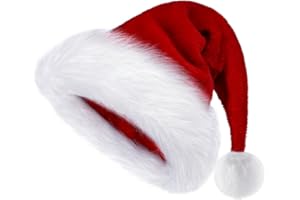 BSVI Christmas Hat, Santa Hats for Adults & Kids Red Velvet Comfort Extra Thicken Holiday Xmas Hat for New Year Festive Party