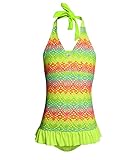 Girls One Piece Swimsuits, Girls' Halter Rainbow Crochet Ruffle Bathing Suits Swimwear XL