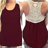Gillberry Women Summer Lace Vest Top Short Sleeve Blouse Casual Tank Top T-Shirt (Wine Red, US L=Asian XL)