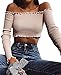 Floral Find Women's Sexy Off Shoulder Crop Tops Strapless Ruffle Casual Slim Tees