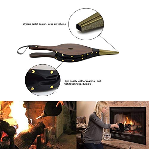 Fireplace Bellows,Wooden Bellows Fire Tool-Vintage Leather Manual Air Blower Fan Stove Accessories for Barbecue Fire Outdoor Cooking Picnic Camping Hiking (Black)