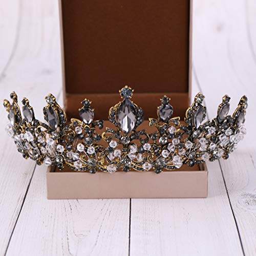 BCDshop Women's Luxury Elegant Tiara Headband Crown Full Diamond Black Zircon Flower Headdress Wedding Party Headpiece (Black)