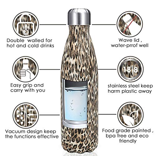 king do way 17oz Double Wall Vacuum Insulated Stainless Steel Water Bottle Perfect for Outdoor Sports Camping Hiking Cycling Picnic Leopard
