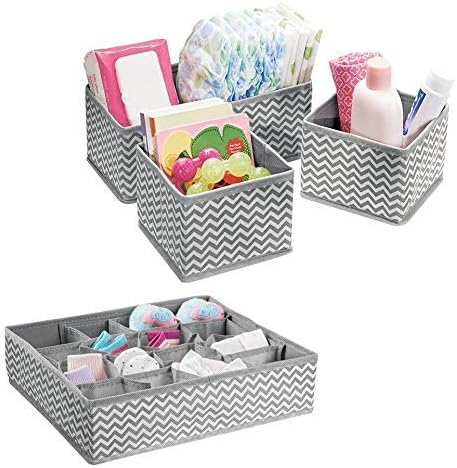 Voroly Foldable Cloth Storage Box Closet Dresser Drawer Organizer Cube Basket Bins Containers Divider with Drawers for Underwear, Bras, Socks, Ties, Scarves (Set of 4 White&Grey)