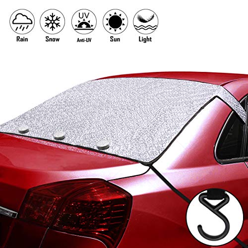 MOVINPE Car Rear Windshield Snow Cover, Rear Windscreen Ice Cover with Magnets, Flaps, Wheels Straps, Universal for Most Cars, SUV, Trucks, Vans
