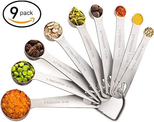 Measuring Spoons,AODINI 18/8 Magnetic Stainless Steel Measuring Spoons,Set of 9 Stainless Metal Measurement,Measuring tool Magnetic Metal Teaspoon Tablespoon Nesting Cups fit for Cooking Baking