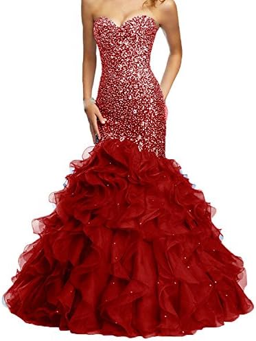 Fllbridal Women's Beaded Sweetheart Lace Up Mermaid Prom Dresses 2017 XC009 Dark Red US16