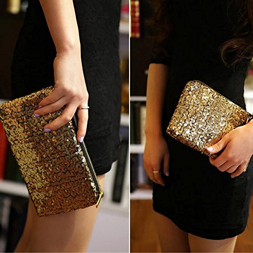 Lady Sparkling Sequins Handbag, Fashion Dazzling Prime Clutch Purse Gold Wallet, Retro Luxurious Evening Clutch Wedding Purse for Women