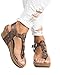 Pxmoda Women's Boho Braided Wedge Sandals Casual T-Strap Wedge Heel Sandal Shoes (US 8, Brown)