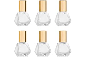 FURNIDO 5ml(1/6oz) Shaped Glass Roller Bottle For Essential Oils,Mini Glass Bottles With Stainless Steel Roller Balls,Gold Aluminum Caps Portable Roll-On Vial Aromatherapy Perfume Container-Pack of 6