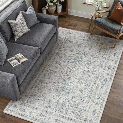 PureCozy Vintage Blau Teppich Wohnzimmer 120x170cm Waschbar