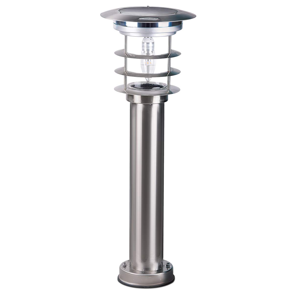 Gama Sonic Stainless Steel Bollard LED Pathway Light, Solar Landscape Light, Silver (GS-214)