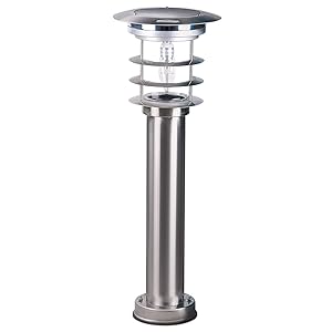 Gama Sonic Stainless Steel Bollard LED Pathway Light, Solar Landscape Light, Silver (GS-214)