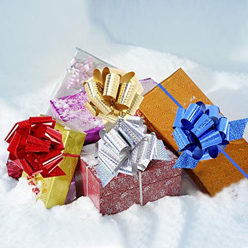 G.C 24 Pcs Glittering Pull Bows Gift Wrapping Ribbon Bows 8 Colors Laser Wrap Hamper Wrapping Loop Bows for Cars Christmas Weddings Birthday Party Bows for Gift Decorations