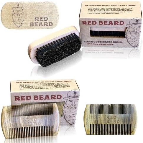 Red Beard Coffee: Beard Brush and Comb Set for Men - Naturally Scented Sandalwood, 100% Boar Bristle Thick &amp; Thin Teeth - Perfect Kit for Beard Oils &amp; Balms For Men Grooming Long and Short Beards