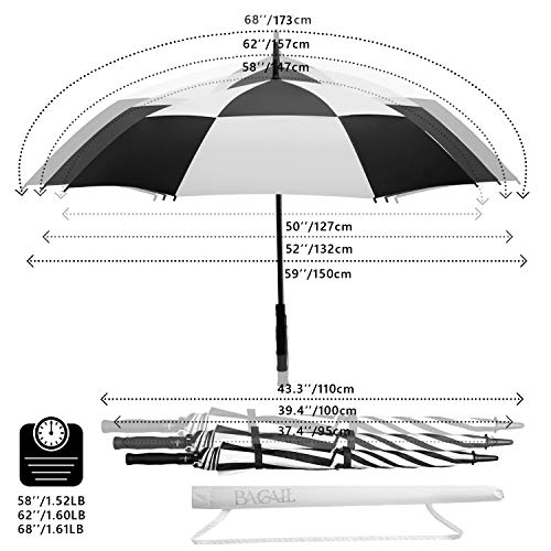 BAGAIL Golf Umbrella 68/62/58 Inch Large Oversize Double Canopy Vented Windproof Waterproof Automatic Open Stick Umbrellas for Men and Women (Black/White, 62 in)