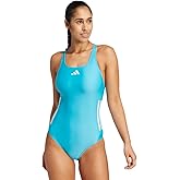 Adidas Women's 3-Stripes C-Back Swimsuit, Lucid Cyan/White, 8