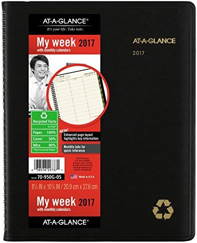 AT-A-GLANCE Weekly / Monthly Appointment Book / Planner 2017, Recycled, 8-1/4 x 10-7/8", Black (70-950G-05)