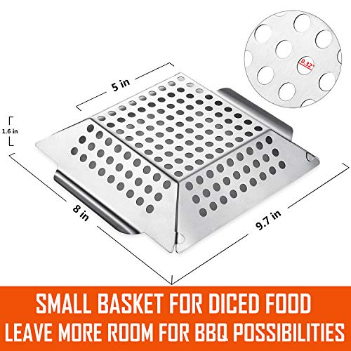 image for Vencino Small Grill Basket - Heavy Duty Stainless Steel Grilling Acces