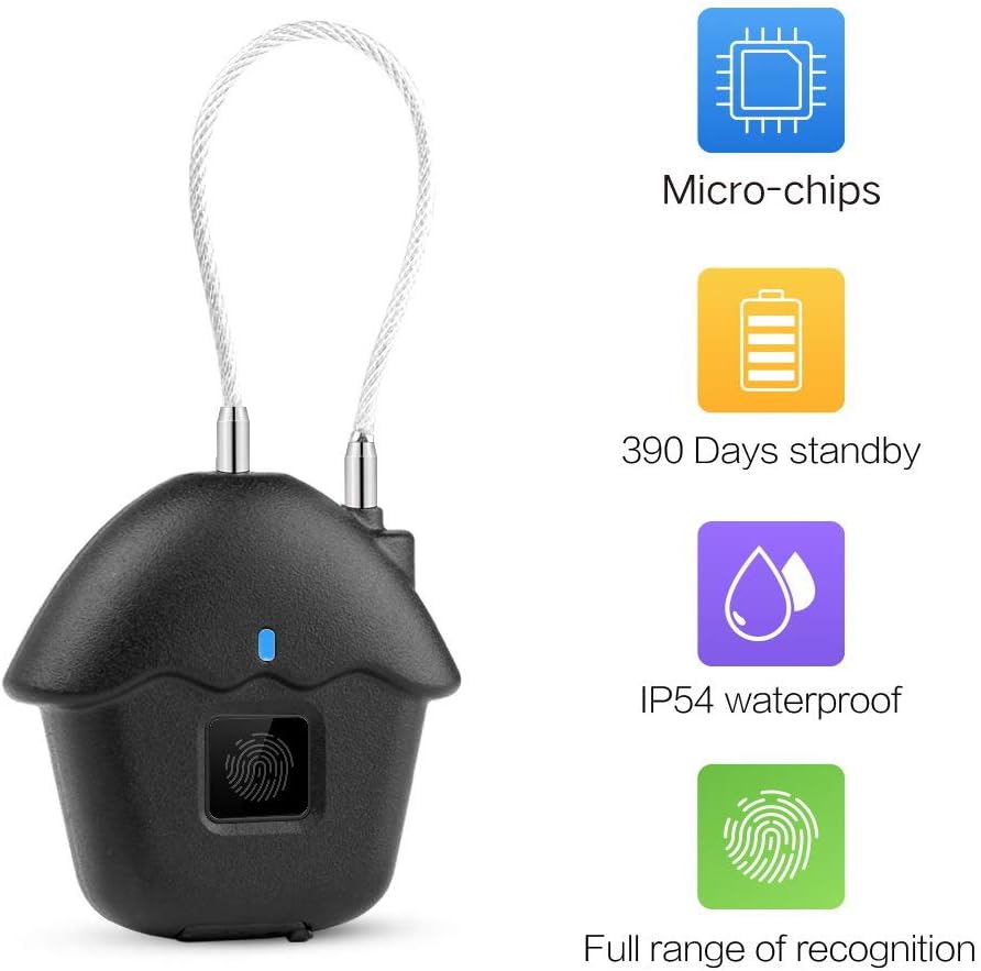 LESOVI New 2019 Fingerprint Lock,1 Second Unlock Portable Smart Biometric Security No Password,Waterproof and Anti-Theft Padlock for Golf Bag,Suitcase,Gym Locker,Cupboard,Drawer,Door and More