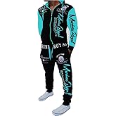 HHGKED Men 's Casual Tracksuit Hooded Full Zip Elastic Waistband Sweatsuit Set
