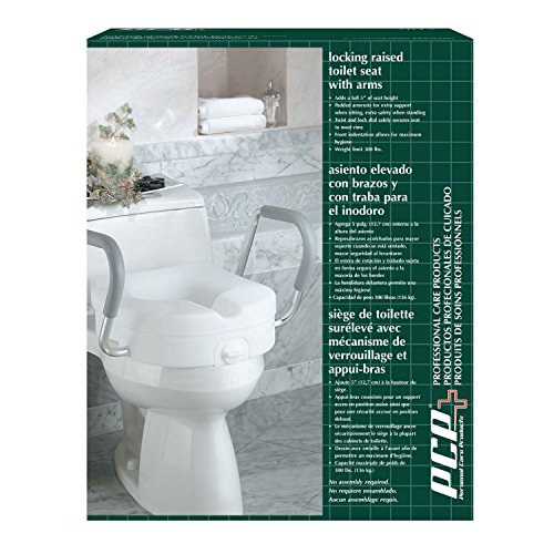 PCP 5Inch Raised Toilet Seat, Elevated Lift with Fixed Security Arm