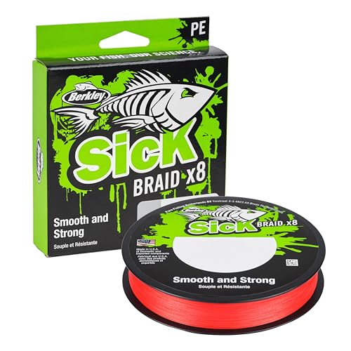 Berkley Sick Braid – 8-fach geflochtene Angelschnur, super glattes 8-fach Multifaden PE Raubfischgeflecht, Angelschnüre 150-300 m zum Süßwasser- oder