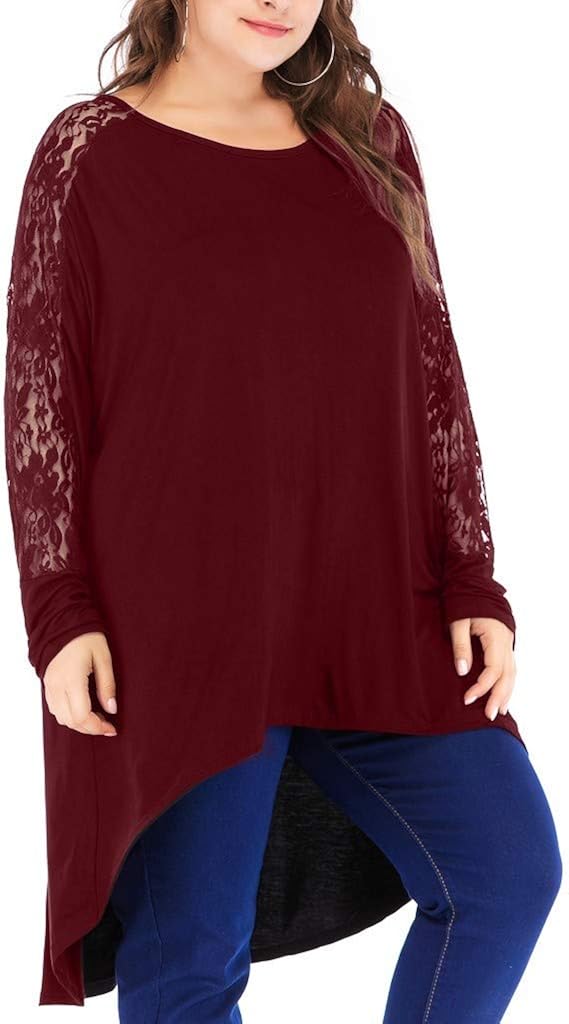 Black Lace Spliced Hollow Out Plus Size Blouse | RoseGal.com