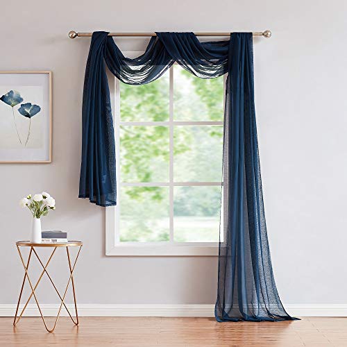 Warm Home Designs Standard 54" (Width) x 144" (Length) Sheer Royal Navy Blue Window Scarf. All Premium Valance Scarves are Great for Any Window, Bed, Wall or Other DIY Project. K Navy 144"