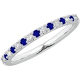 Houston Diamond District 1.5 to 5.5 Carat Round LAB GROWN Gemstone and Alternating LAB GROWN Diamond Wedding Band (AAAA Heirloom Quality) 14K White Gold Sapphire 3.5 Carat Size-7.5
