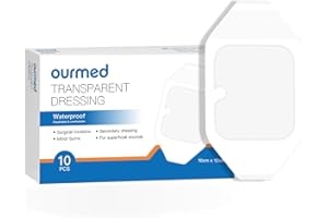 Ourmed Transparent Film Dressing 10 Packs, Waterproof Clear Bandages Adhesive 4" x 4.7", HSA FSA Eligible, Wound Cover Bandage for Post Surgical Shower, IV Shield, Tattoo Aftercare
