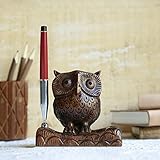 Wooden Owl Shaped Pen Holder Organizer Desk Decoration For Home and Office
